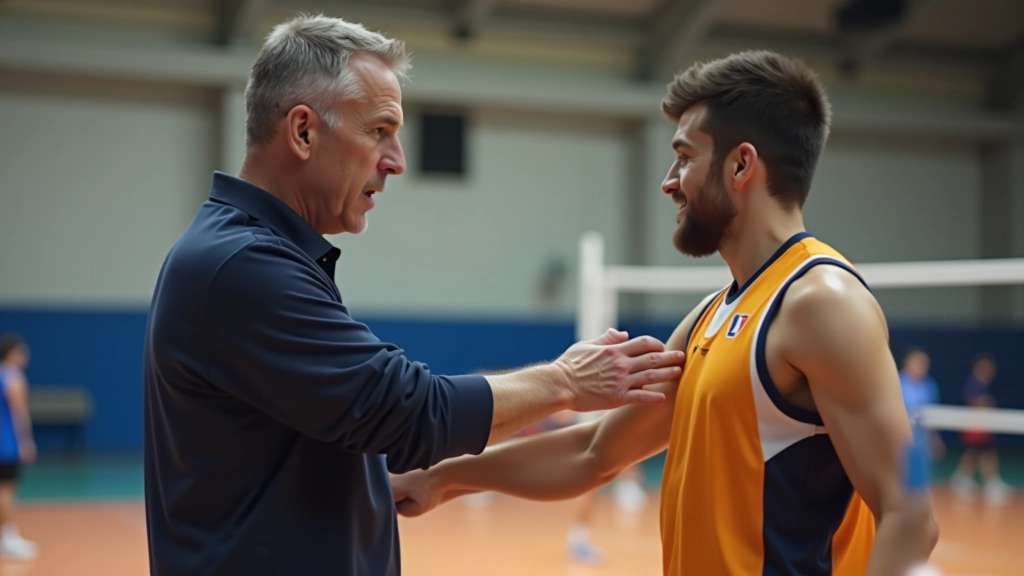 مدرب يصحح وضعية إعداد عميقة لاعب صغير في الملعب أثناء التمرين
